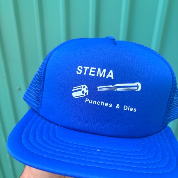 Vintage STEMA Punches and Dies trucker hat blue mesh snapback - Picture 2 of 6
